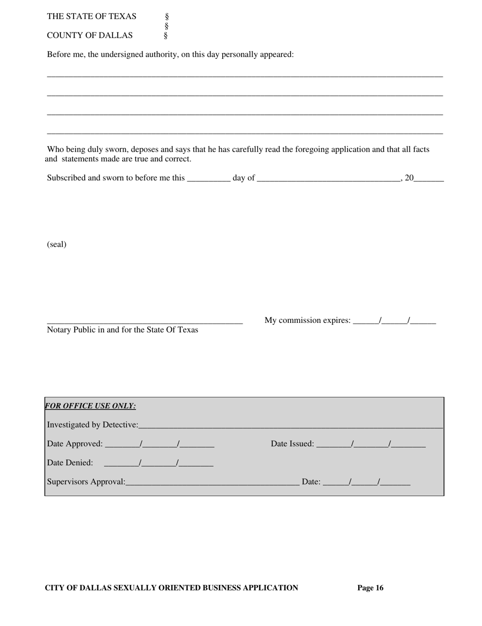 Application for a City of Dallas Sexually Oriented Business License - City of Dallas, Texas, Page 16