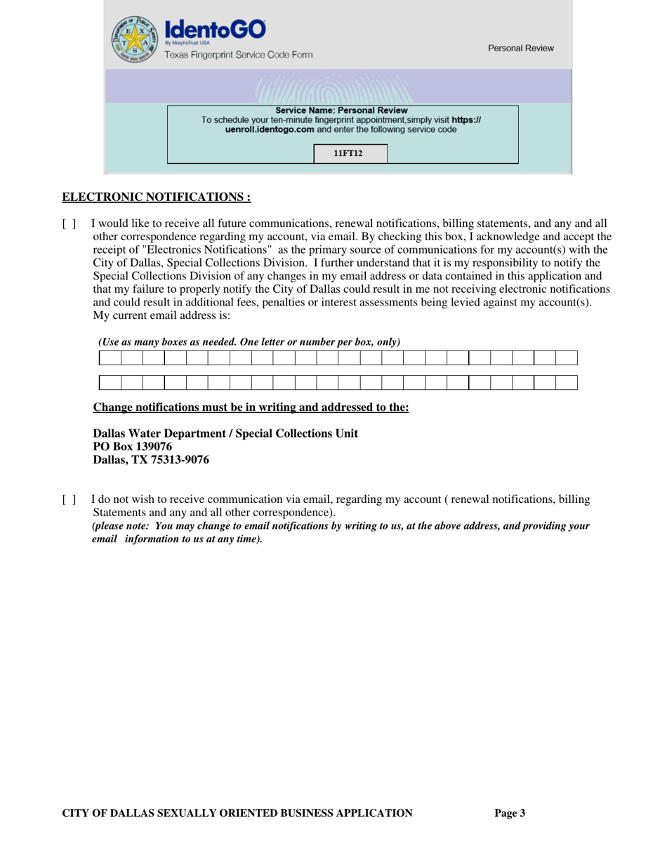 Application for a City of Dallas Sexually Oriented Business License - City of Dallas, Texas, Page 3