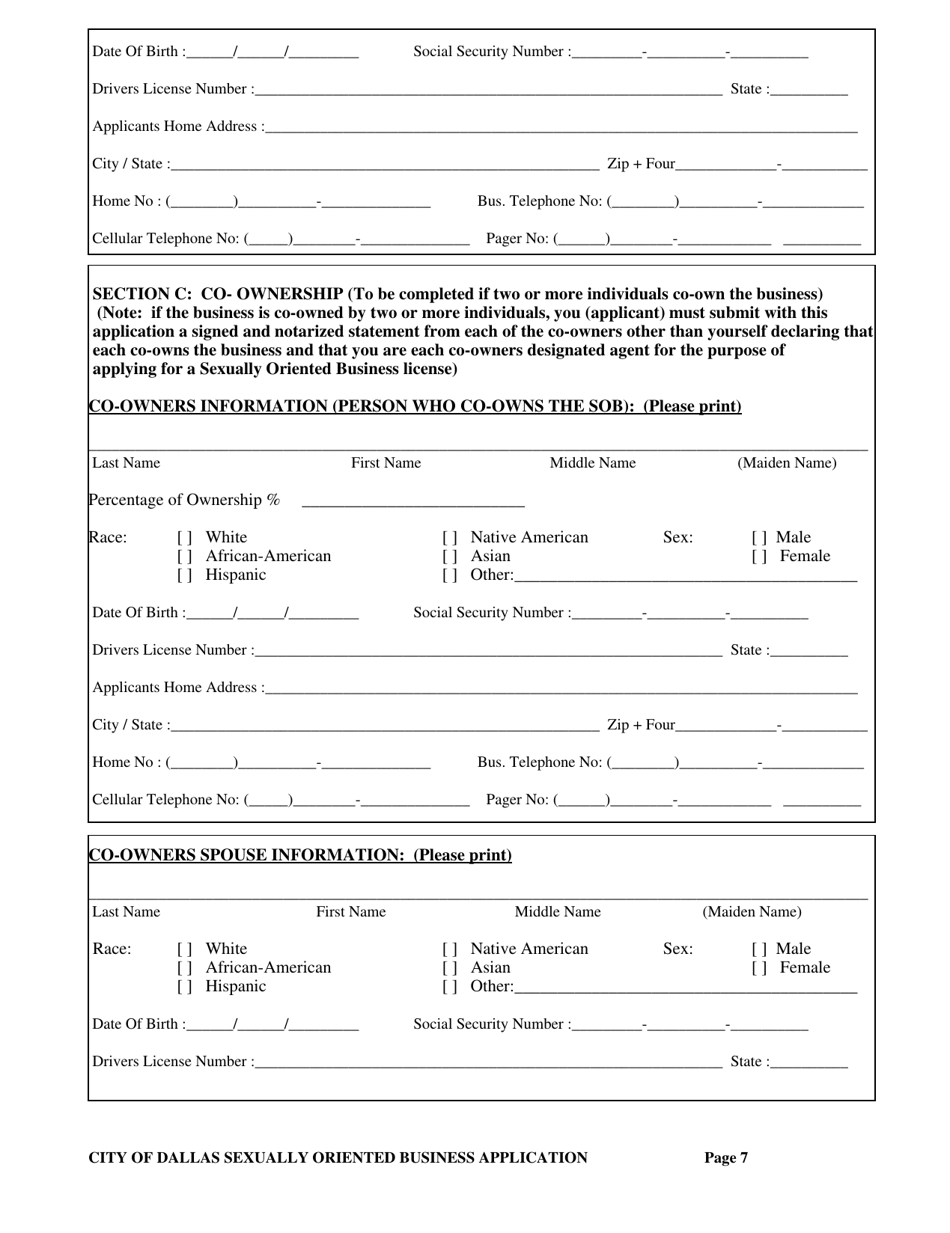 Application for a City of Dallas Sexually Oriented Business License - City of Dallas, Texas, Page 7