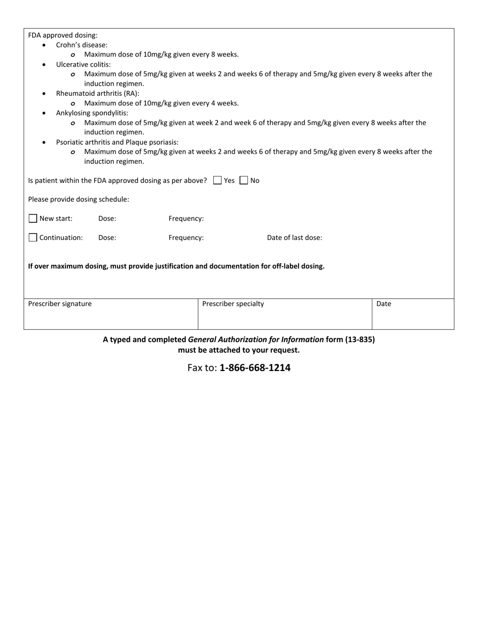 Form HCA13-897 Infliximab Injection Request - Washington, Page 2