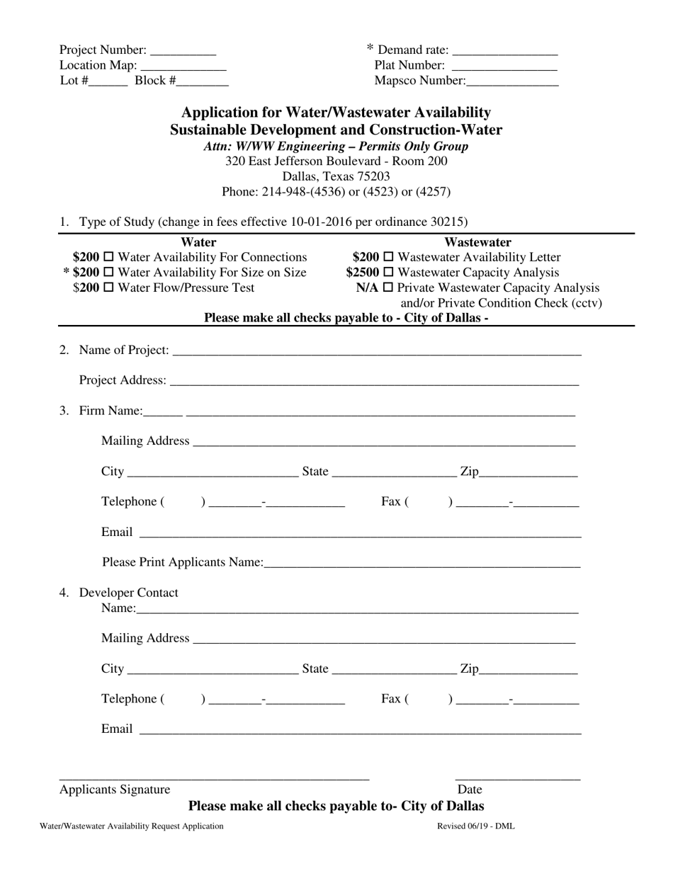 Application for Water / Wastewater Availability - City of Dallas, Texas, Page 1