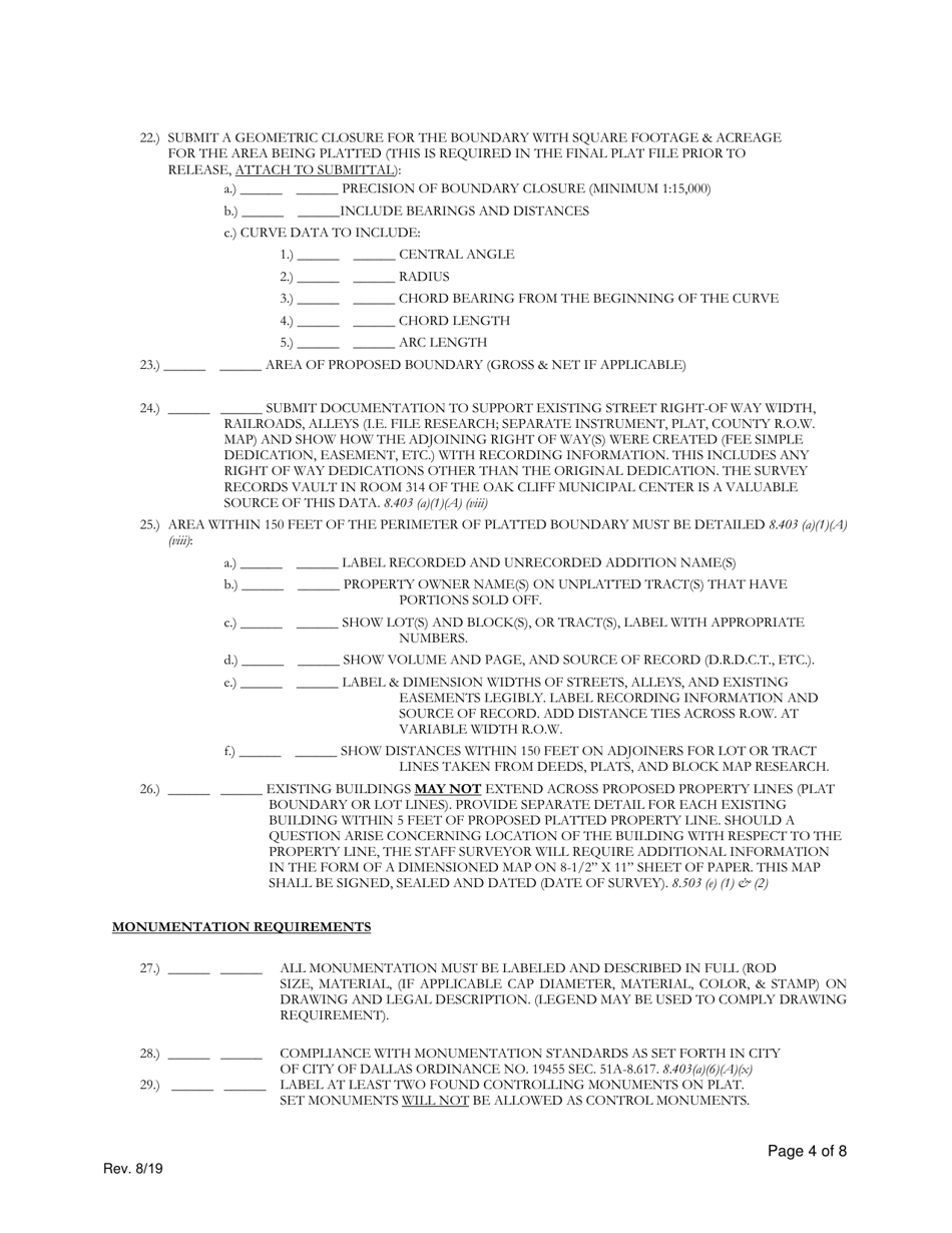 Final Plat Review Checklist - City of Dallas, Texas, Page 4