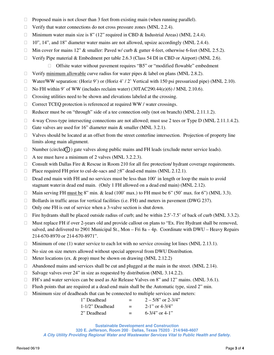 Water / Wastewater Engineering Design Checklist - City of Dallas, Texas, Page 3