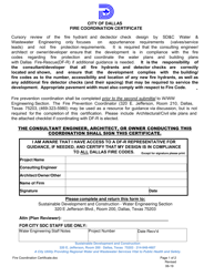 Document preview: Fire Coordination Certificate - City of Dallas, Texas