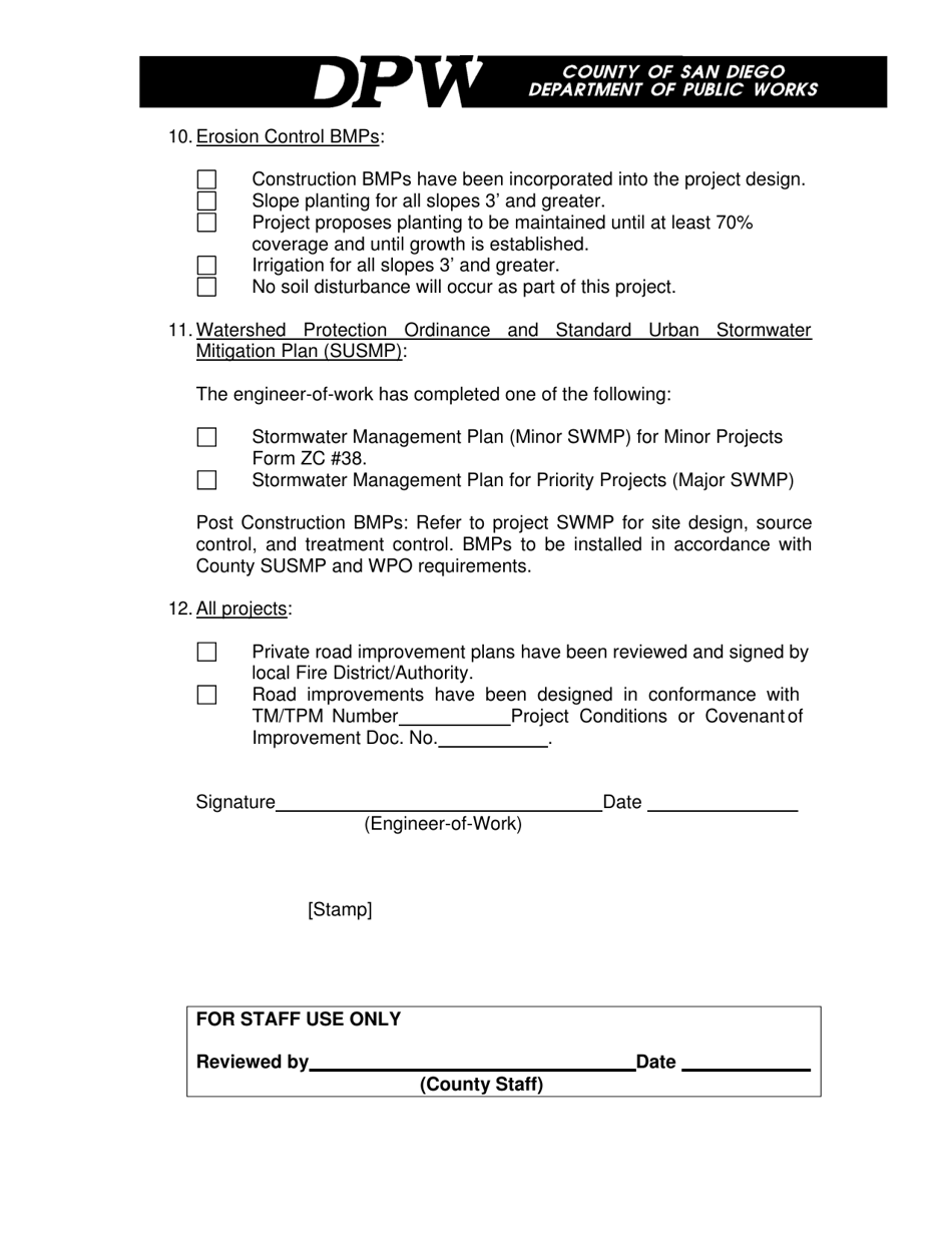 Private Road Improvement Plan Checklist - County of San Diego, California, Page 4