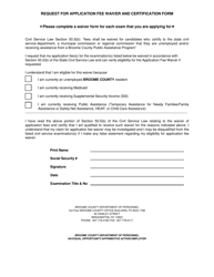 Document preview: Request for Application Fee Waiver and Certification Form - Broome County, New York