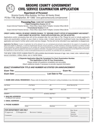 Document preview: Civil Service Examination Application - Broome County, New York