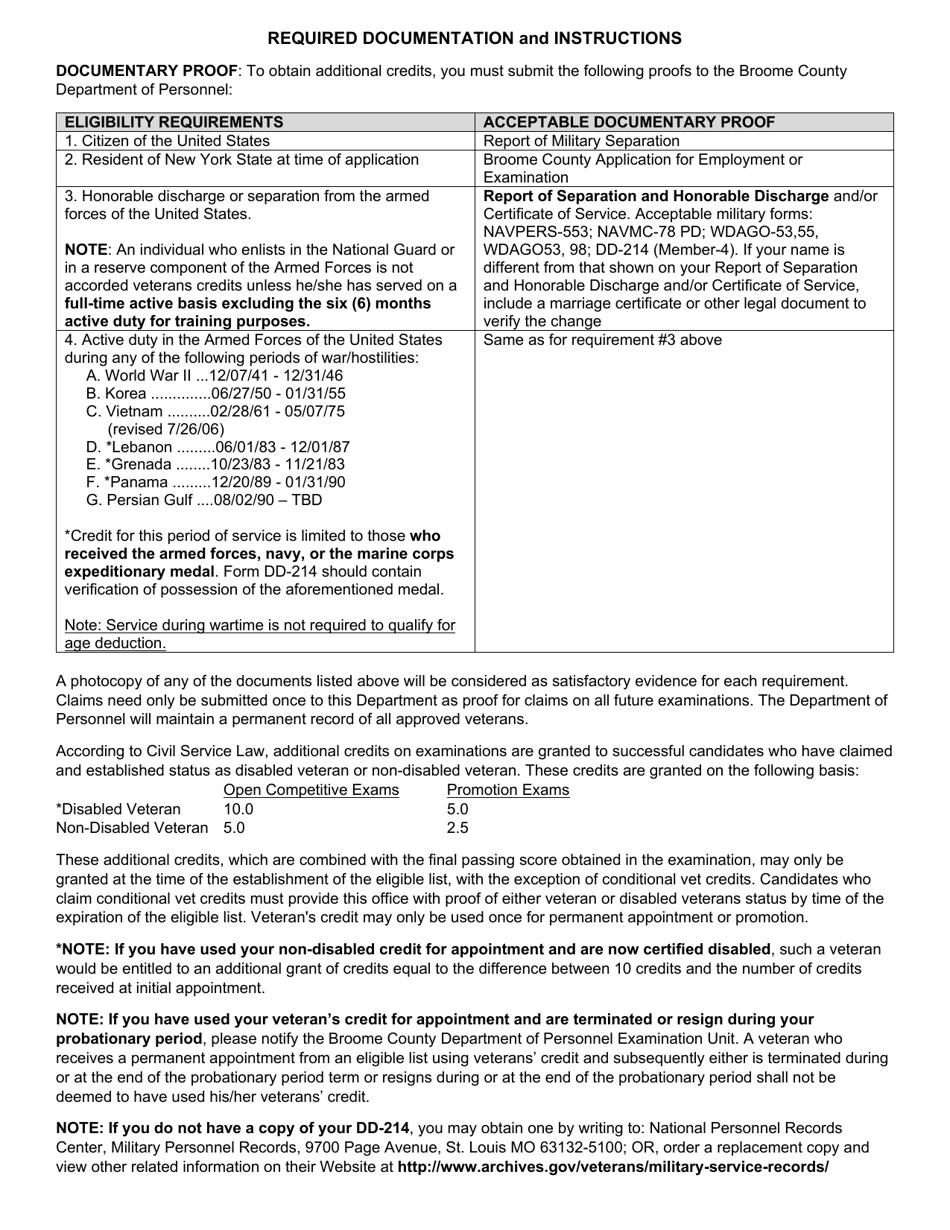 Form VC-1 Application for Veterans Credits - Broome County, New York, Page 2