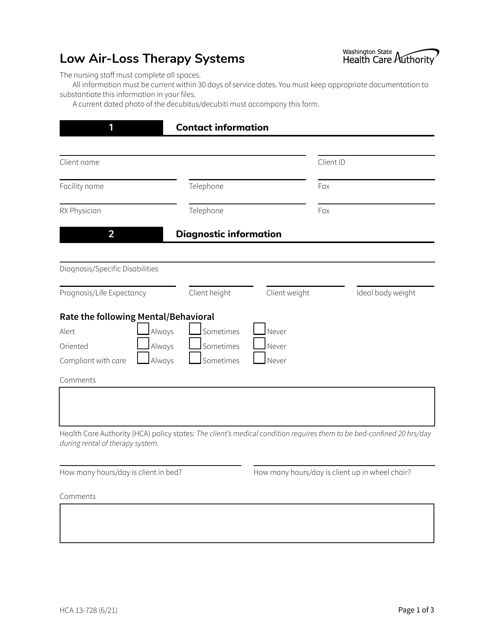 Form HCA13-728  Printable Pdf