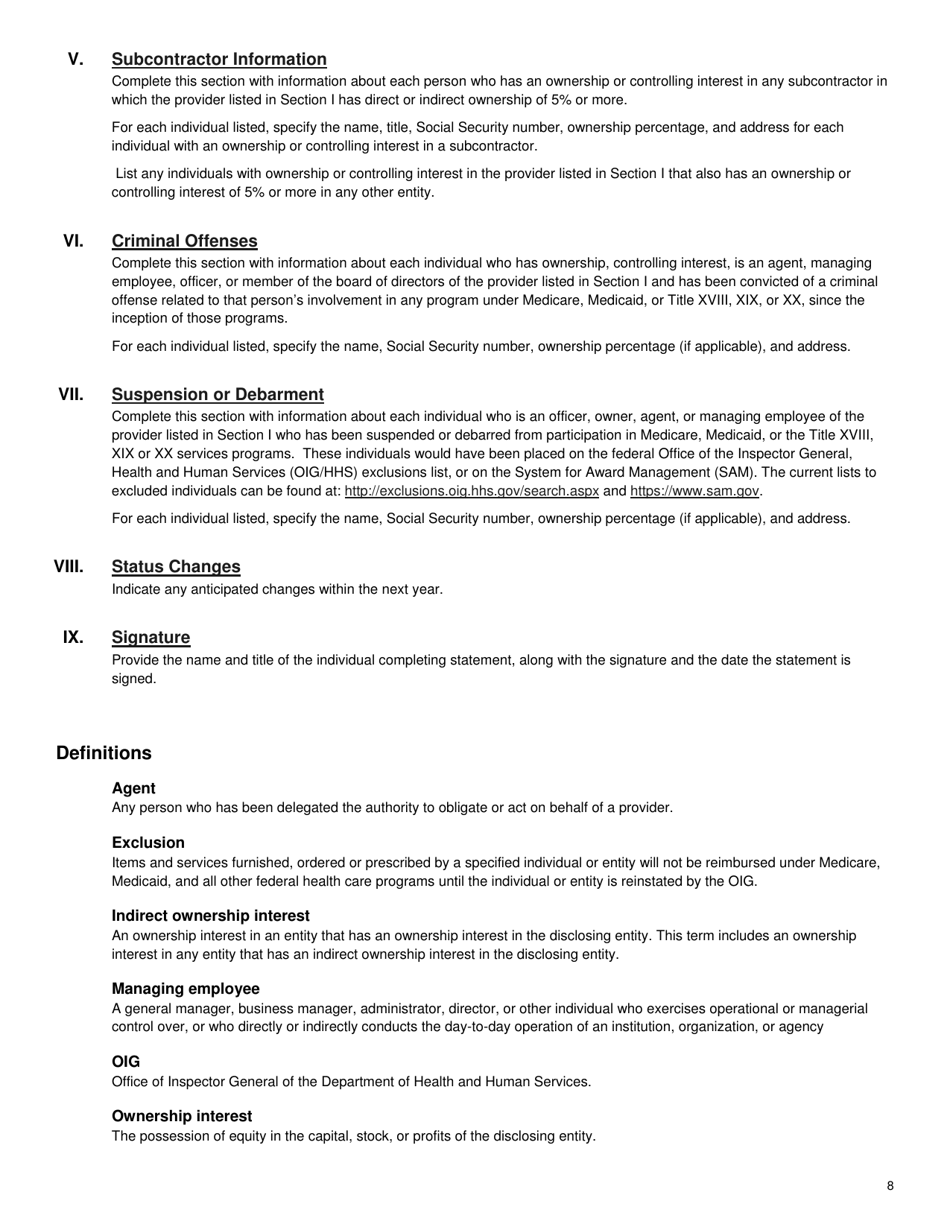 Form HCA09-048 Medicaid Provider Disclosure Statement - Washington, Page 8