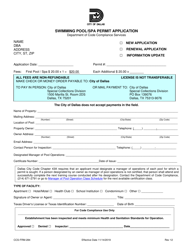 Document preview: Form CCS-FRM-284 Swimming Pool/SPA Permit Application - City of Dallas, Texas