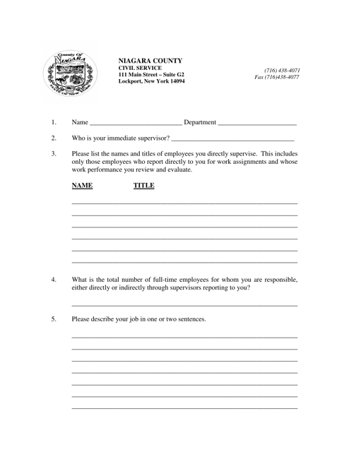 Classification Survey Form - Niagara County, New York Download Pdf