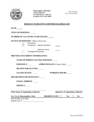 Document preview: Request to Receive Certified Eligible List - Niagara County, New York