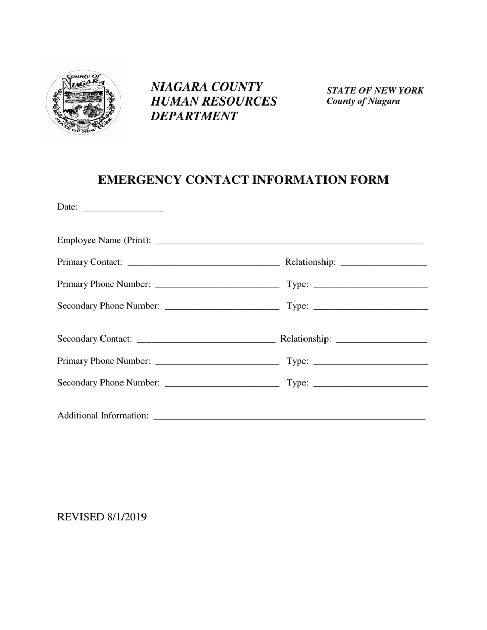 Emergency Contact Information Form - Niagara County, New York, Page 1