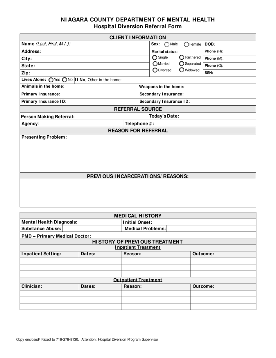Hospital Diversion Referral Form - Niagara County, New York, Page 1