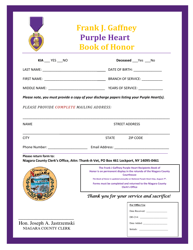 Document preview: Frank J. Gaffney Purple Heart Recipient Form - Niagara County, New York