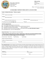 Document preview: Vendor Direct Deposit Enrollment & Change Form - Niagara County, New York