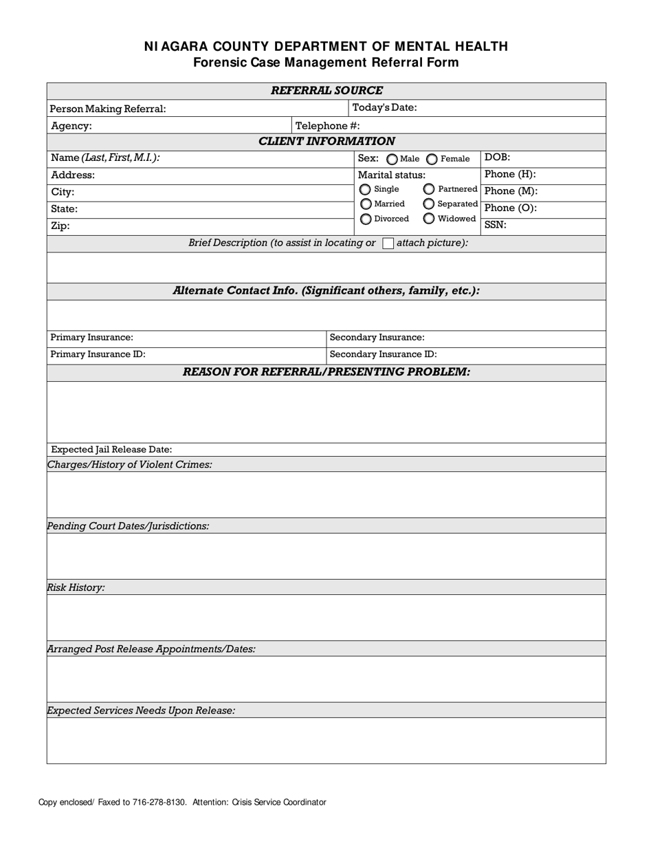 Forensic Case Management Referral Form - Niagara County, New York, Page 1
