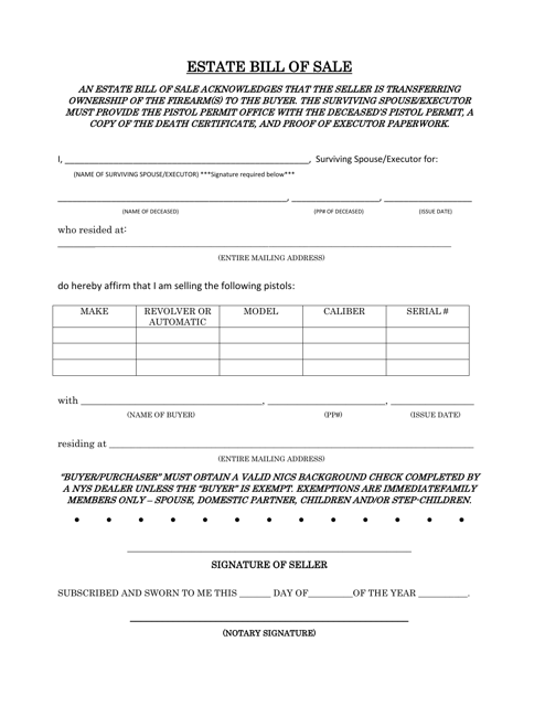 Niagara County, New York Estate Bill of Sale - Fill Out, Sign Online ...