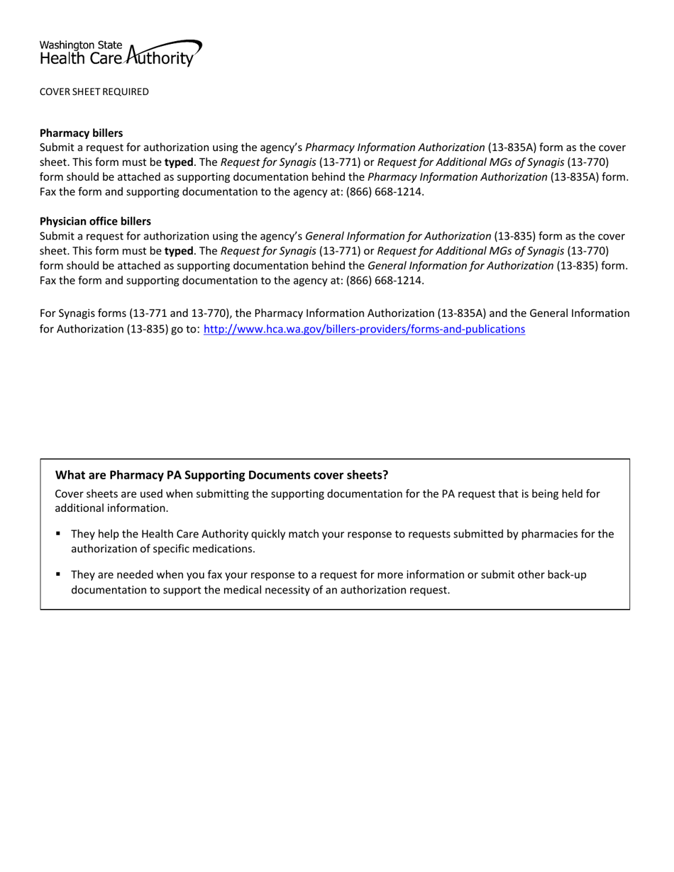 Form HCA13-770 Request for Additional Mgs of Synagis Due to Client Weight Increase - Washington, Page 2