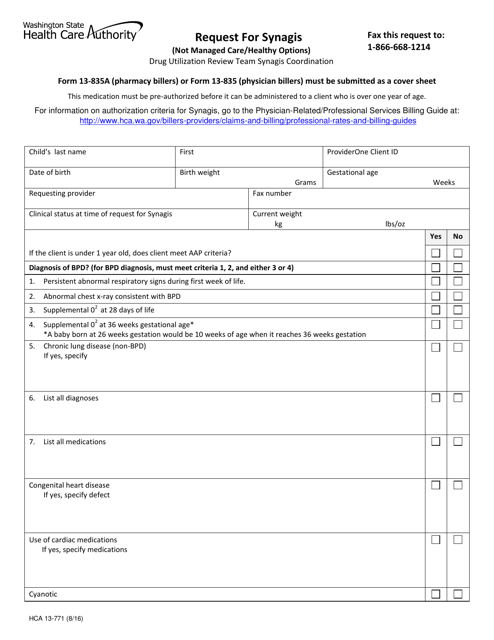 Form HCA13-771 Request for Synagis - Washington