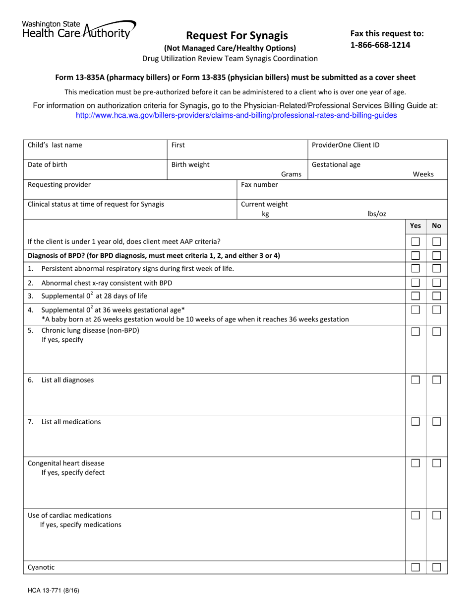 Form HCA13-771 - Fill Out, Sign Online and Download Fillable PDF ...