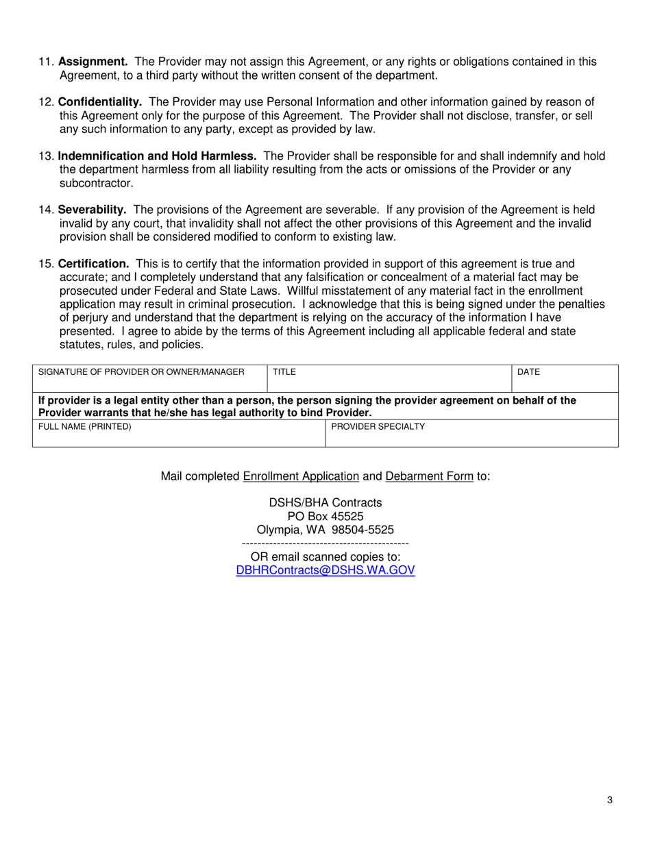 Form HCA09-015 Residential Substance Use Treatment Provider Agreement - Washington, Page 3