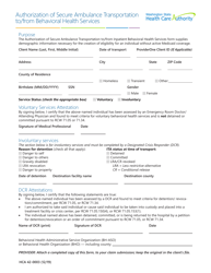 Document preview: Form HCA42-0003 Authorization of Secure Ambulance Transportation to/From Behavioral Health Services - Washington