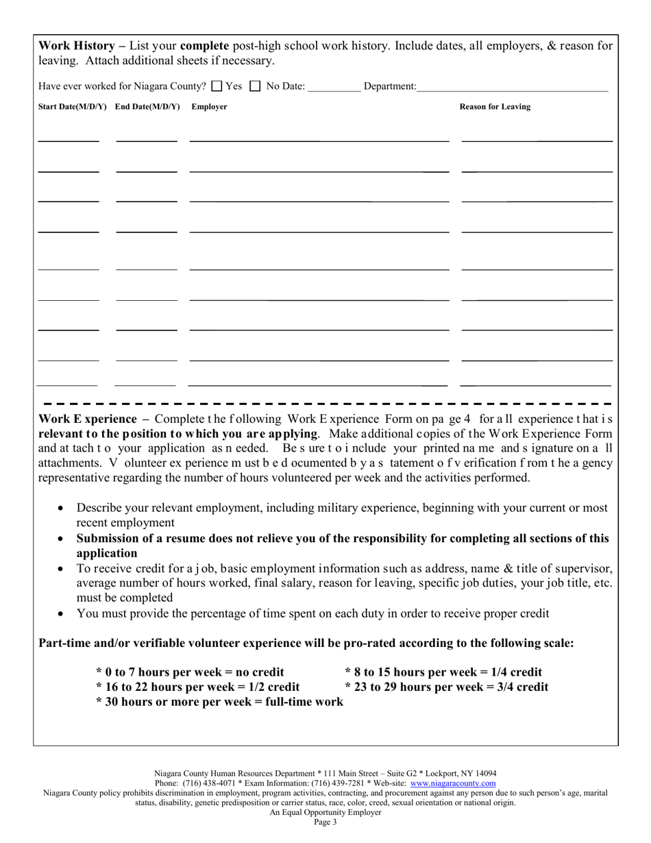 Employment / Civil Service Exam Application - Niagara County, New York, Page 3