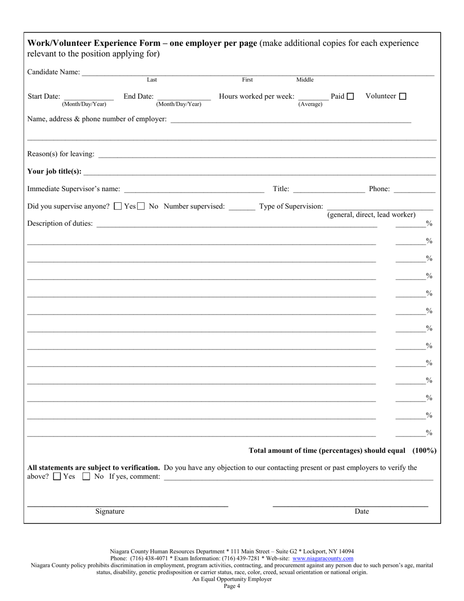 Employment / Civil Service Exam Application - Niagara County, New York, Page 4