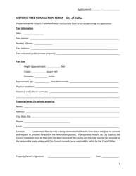 Document preview: Historic Tree Nomination Form - City of Dallas, Texas