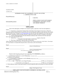 Document preview: Form CV-03 Stipulation to Set Settlement Conference and Trial Dates - County of Sutter, California