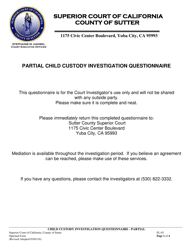 Document preview: Form FL-03 Child Custody Investigation Questionnaire for Partial Investigations - County of Sutter, California