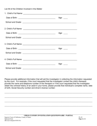Form FL-03 Child Custody Investigation Questionnaire for Partial Investigations - County of Sutter, California, Page 4