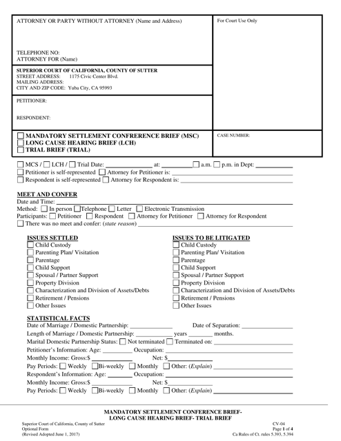 Form CV-04  Printable Pdf
