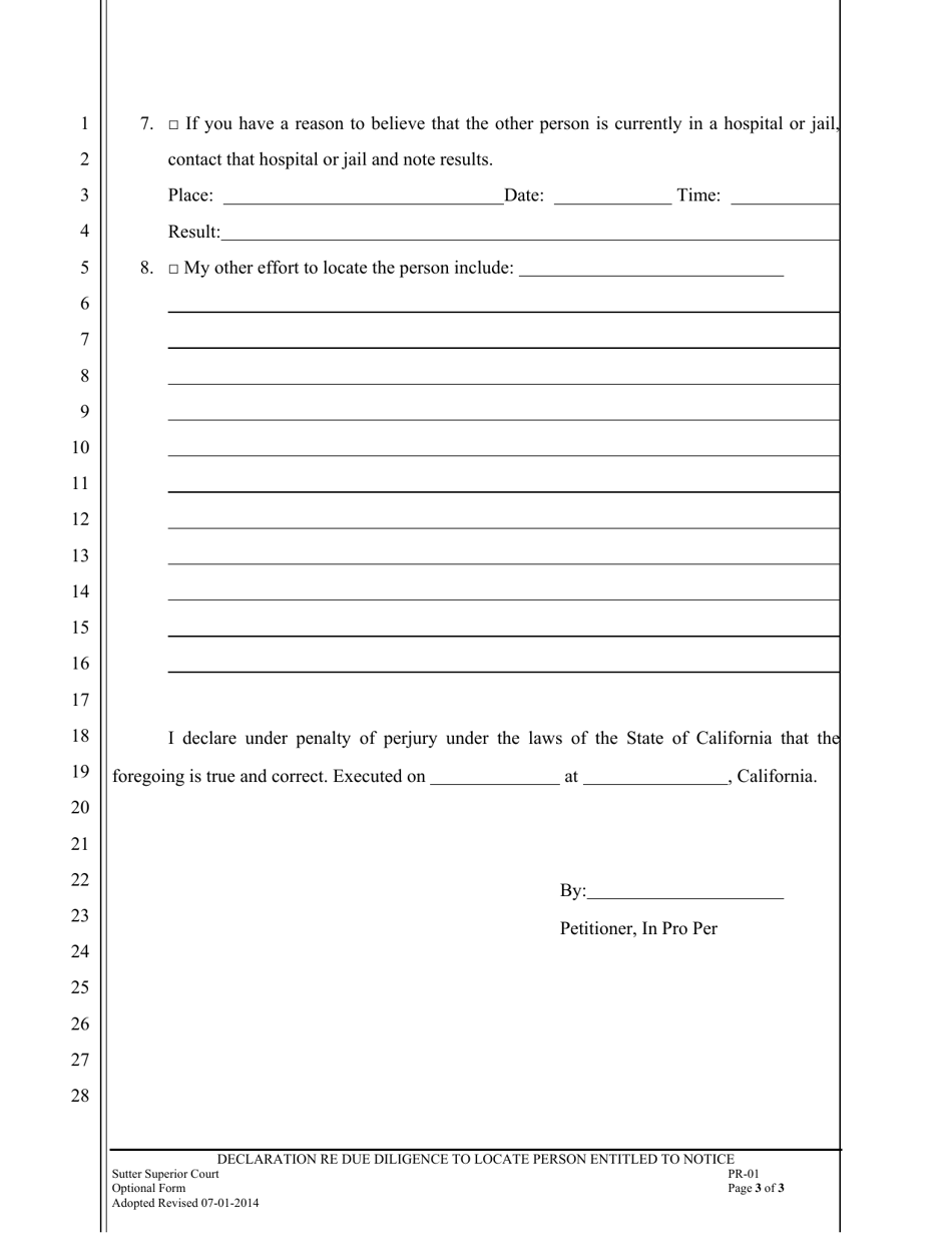 Form PR-01 Declaration Re Due Diligence to Locate Person Entitled to Notice - County of Sutter, California, Page 3