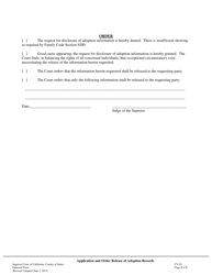 Form CV-01 Application and Order for Release of Adoption Records - County of Sutter, California, Page 2