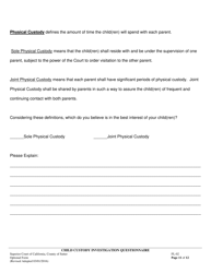 Form FL-02 Child Custody Investigation Questionnaire - County of Sutter, California, Page 11