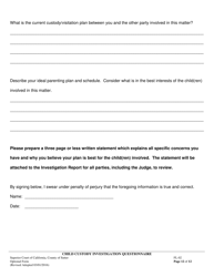 Form FL-02 Child Custody Investigation Questionnaire - County of Sutter, California, Page 12