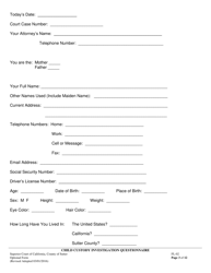 Form FL-02 Child Custody Investigation Questionnaire - County of Sutter, California, Page 3