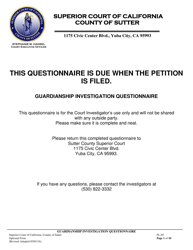 Document preview: Form FL-05 Guardianship Investigation Questionnaire - County of Sutter, California