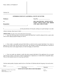 Document preview: Form CV-02 Notice of Ex Parte Application for Order - County of Sutter, California