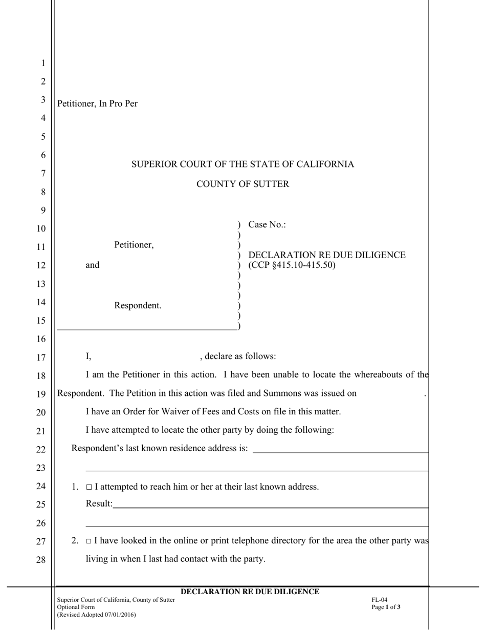 Form FL-04 Declaration Re Due Diligence - County of Sutter, California, Page 1