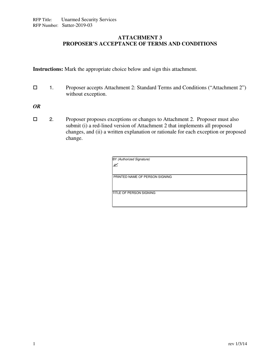 Attachment 3 Proposers Acceptance of Terms and Conditions - County of Sutter, California, Page 1