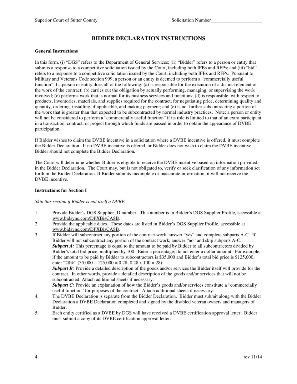 Dvbe Bidder Declaration - County of Sutter, California, Page 4