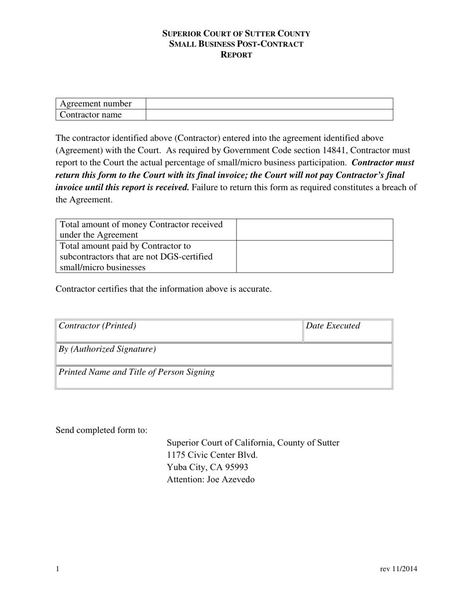 Small Business Post-contract Report - County of Sutter, California, Page 1
