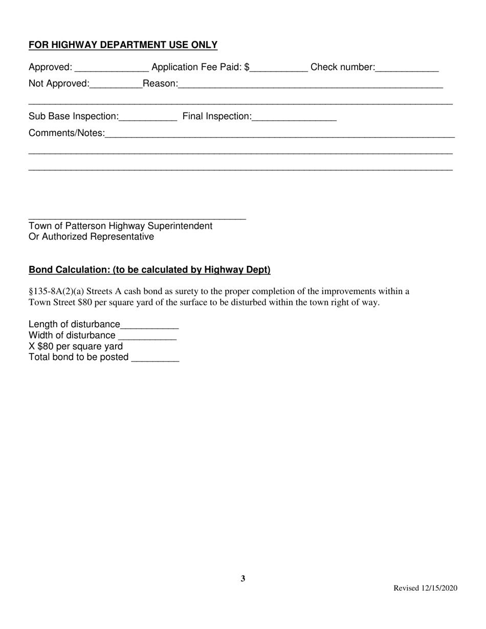 Highway Work Permit - Town of Patterson, New York, Page 3