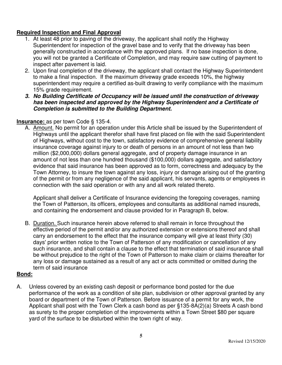 Highway Work Permit - Town of Patterson, New York, Page 5