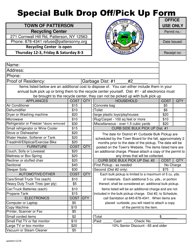 Document preview: Special Bulk Drop off/Pick up Form - Town of Patterson, New York