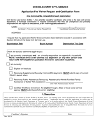 Document preview: Application Fee Waiver Request and Certification Form - Oneida County, New York